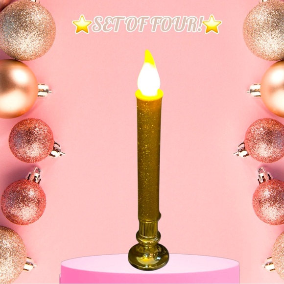 🆕Gold Glitter Candles, Set of 4! Timer Function & Battery Operated! LED - Picture 1 of 14